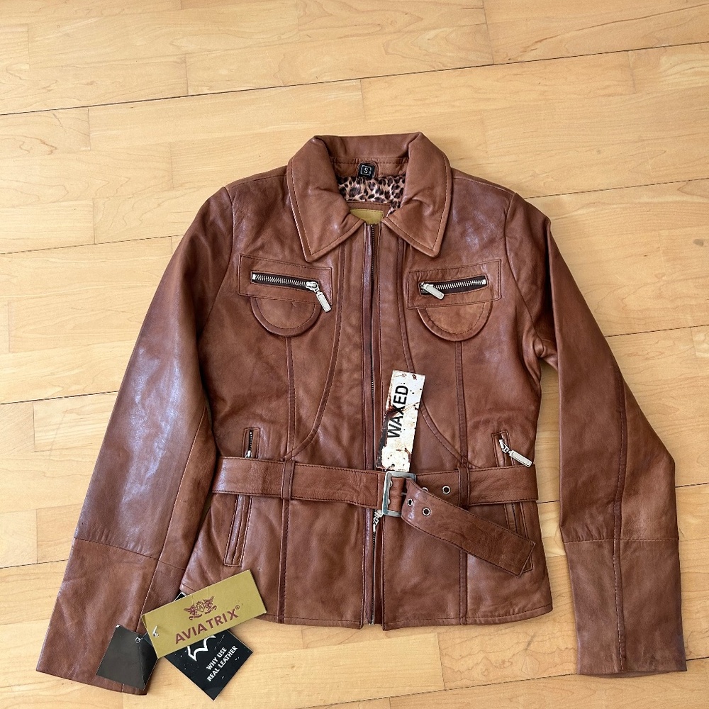light brown leather jacket S brand new
